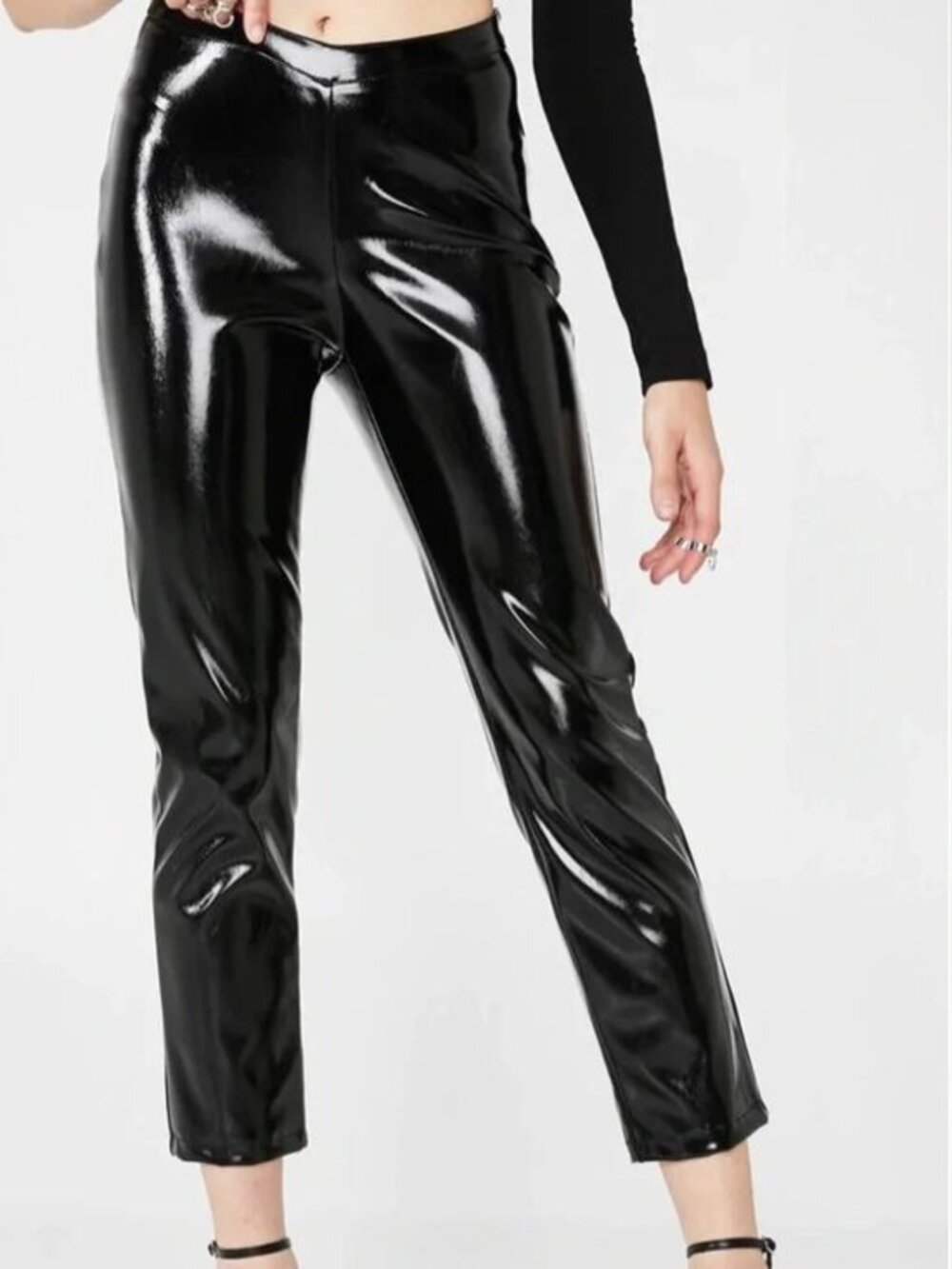 I.AM.GIA Tex Vegan Leather Shiny Legging Crop Ankle Pants in Black Size XS